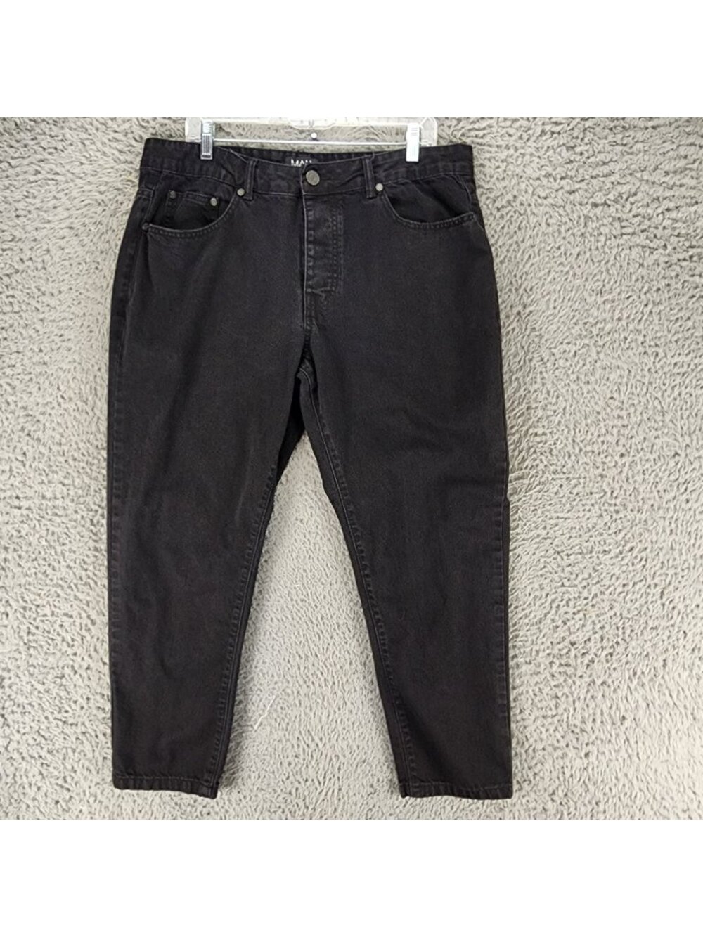BooHoo Man Jeans Mens 34x26 Black Cotton Denim Button Fly Tapered *Read*